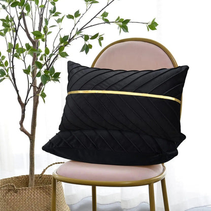 Elegant Black Velvet Pillow Cover with Gold Accents