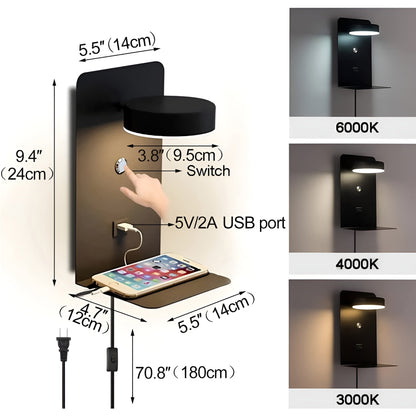 Sleek LED Wall Light with USB Charger - Black White Style