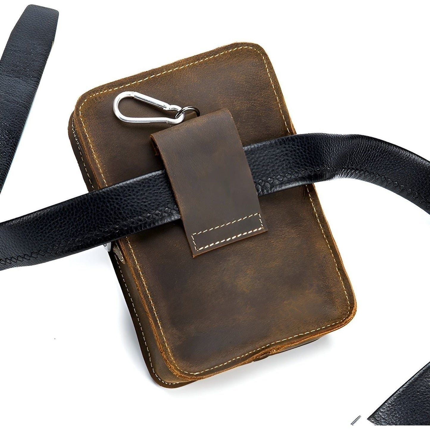 Practical Men's Leather Belt Bag with Adjustable Strap