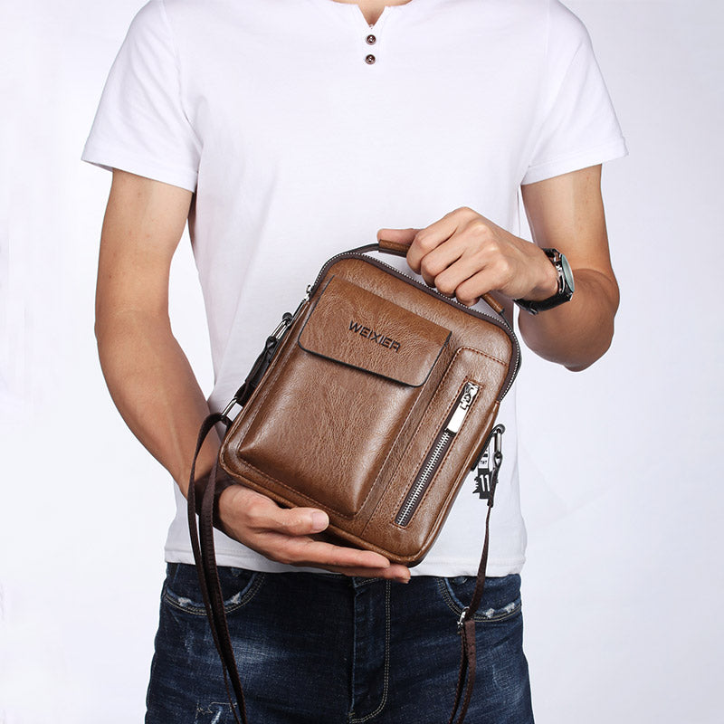 Stylish Men's Leather Crossbody Bag with Adjustable Strap