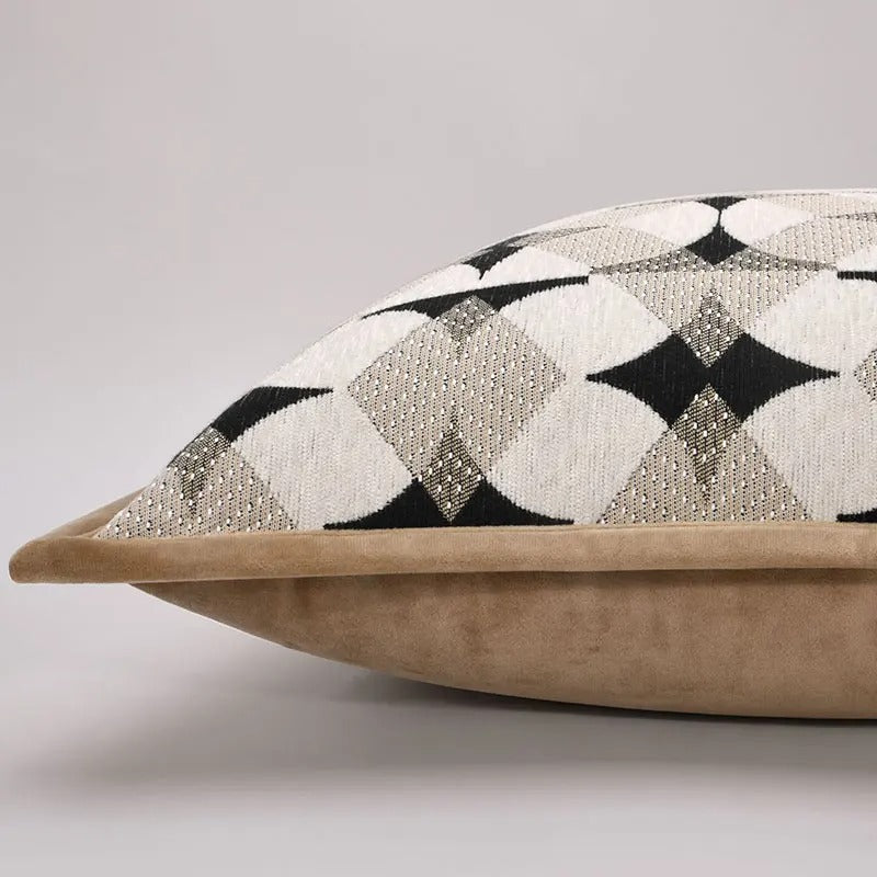 Stylish Geometric Sofa Pillow Cover in Black and Beige - Fesara