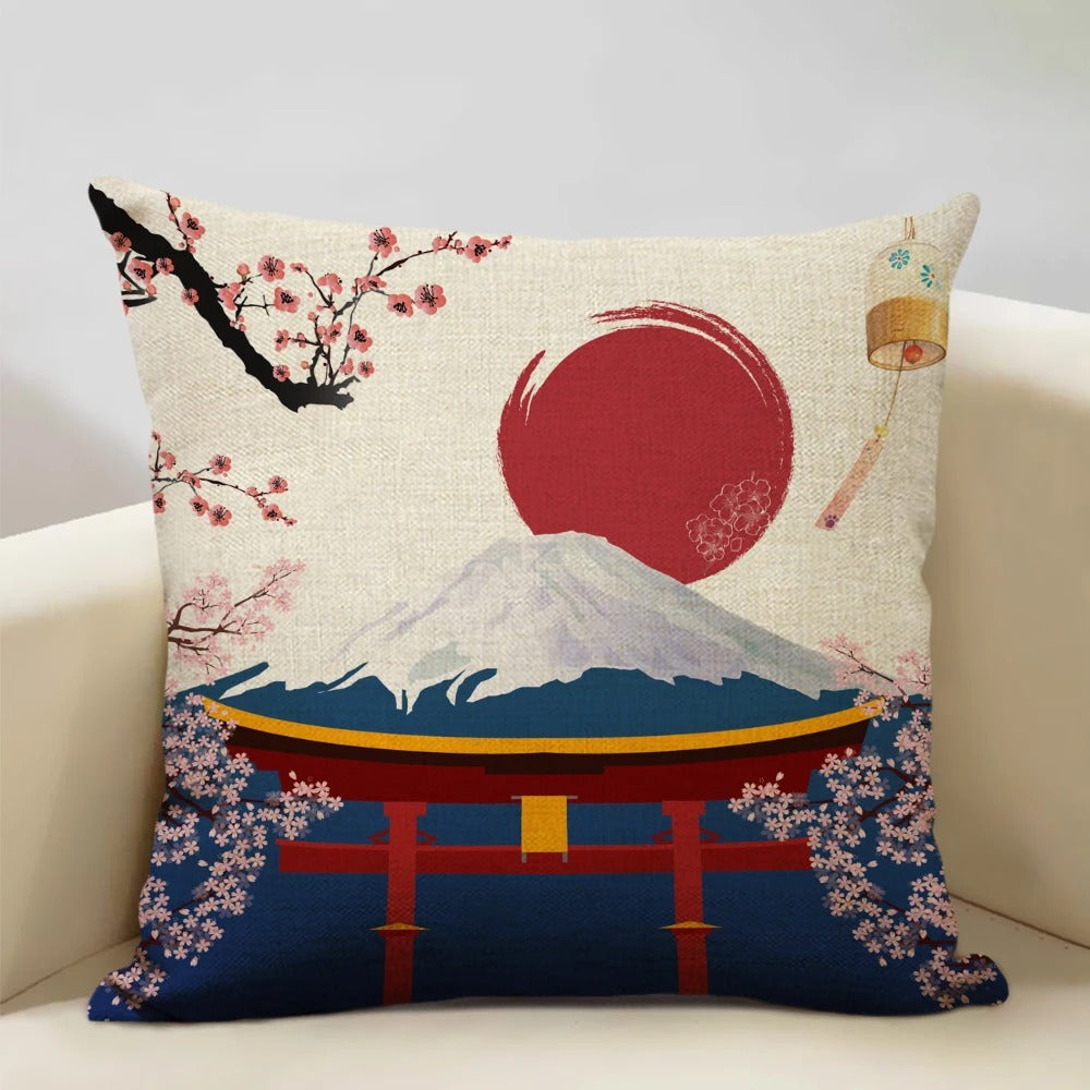 Traditional Japanese Inspired Fuji Cushion Cover