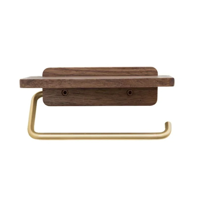 Elegant Wooden Toilet Paper Holder with Gold Bracket