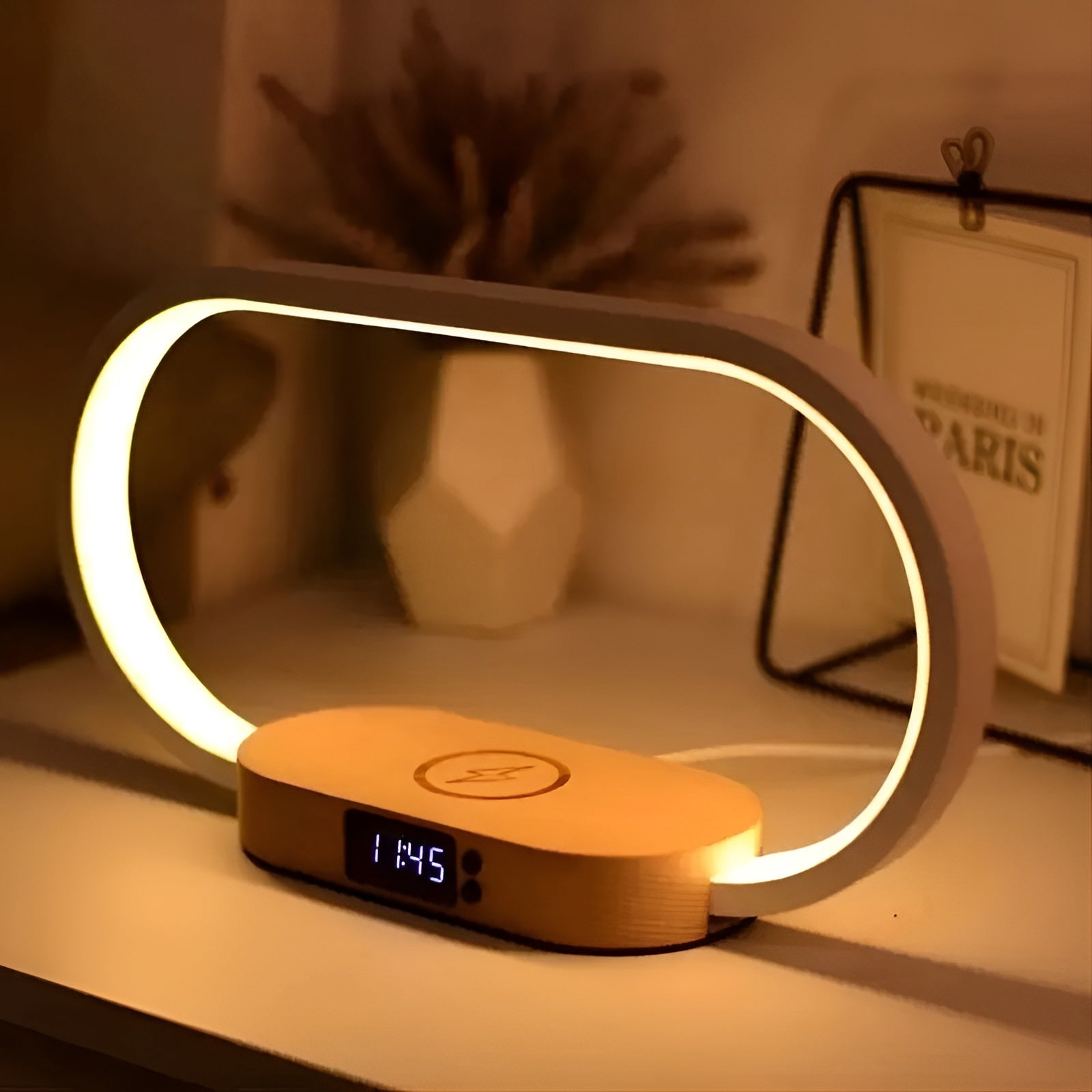 Modern LED Desk Lamp with USB Charger and Clock - Fesara