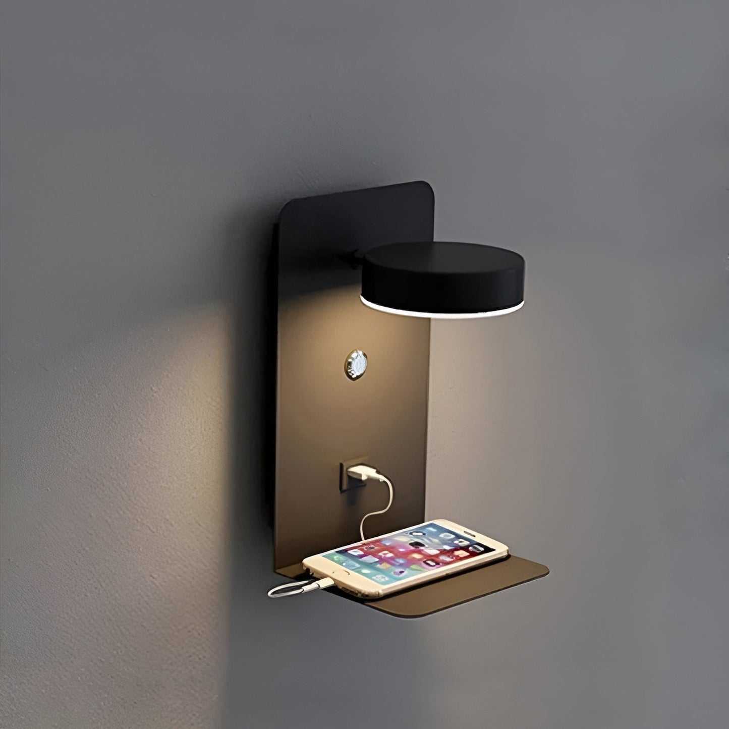 Sleek LED Wall Light with USB Charger - Black White Style