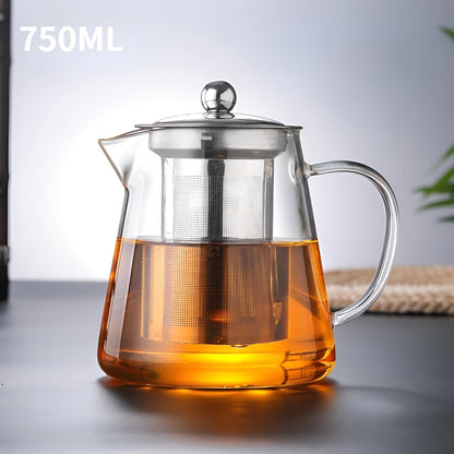 Clear Glass Tea Infuser with Steel Strainer and Wood Lid