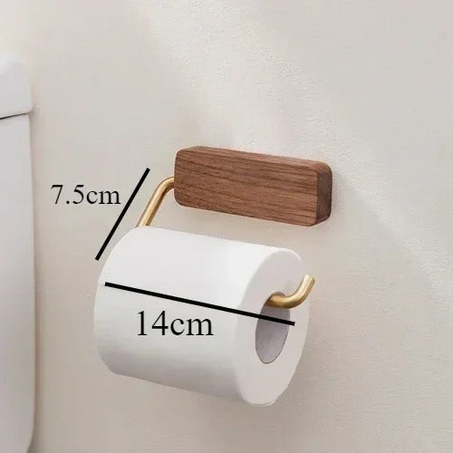 Elegant Wooden Toilet Paper Holder with Gold Bracket