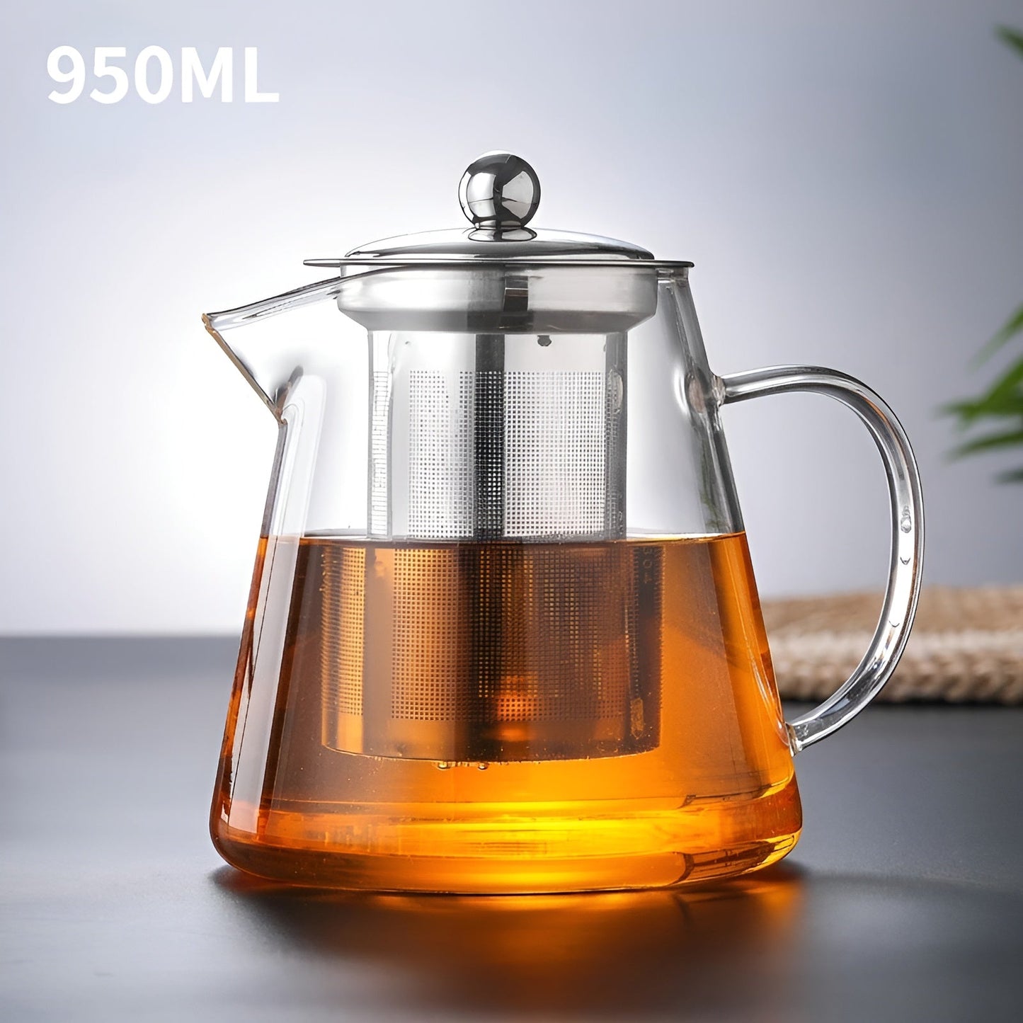 Clear Glass Tea Infuser with Steel Strainer and Wood Lid