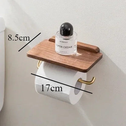 Elegant Wooden Toilet Paper Holder with Gold Bracket