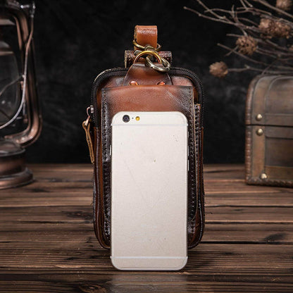 Men's Real Leather Travel Belt Bag with Secure Snap Closure