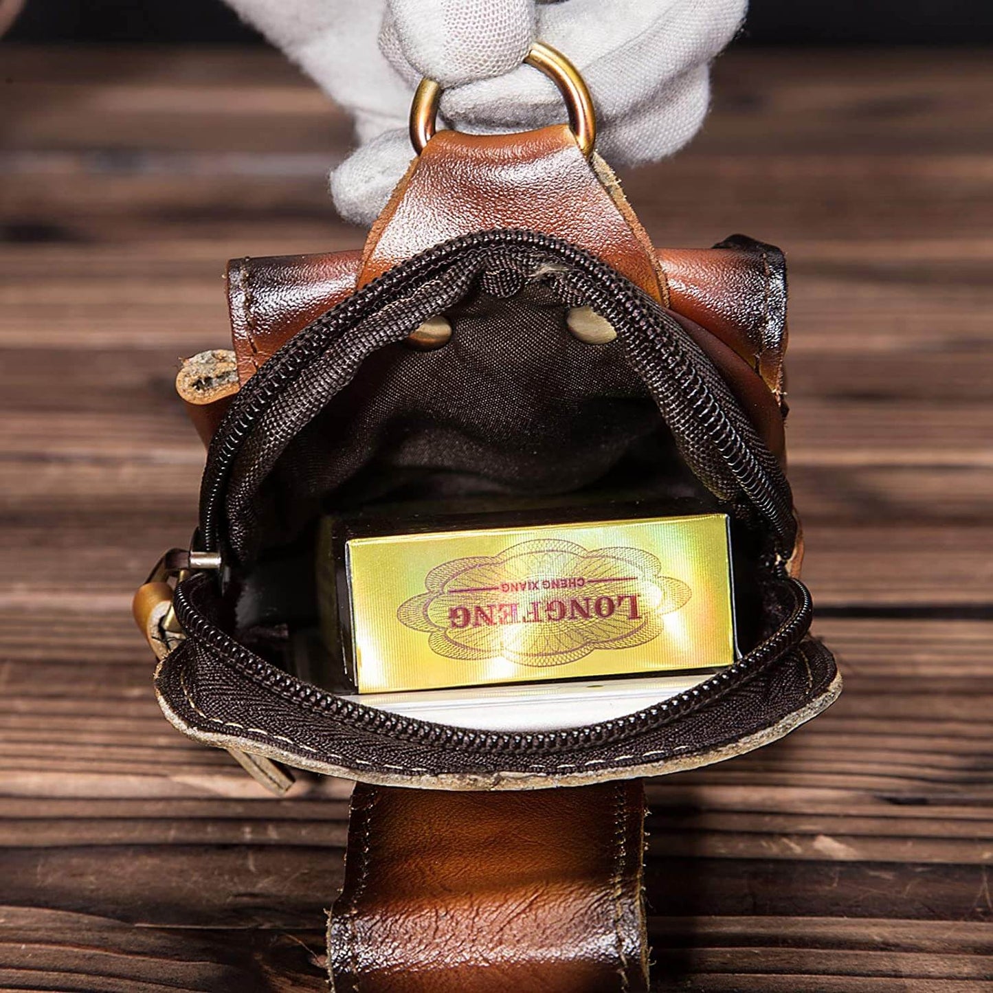 Men's Real Leather Travel Belt Bag with Secure Snap Closure