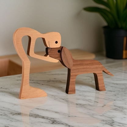 Unique Wooden Dog and Person Statue