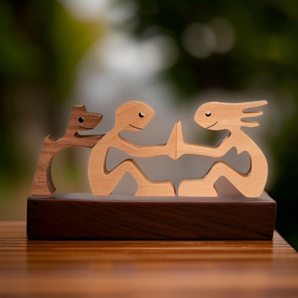 Unique Wooden Dog and Person Statue
