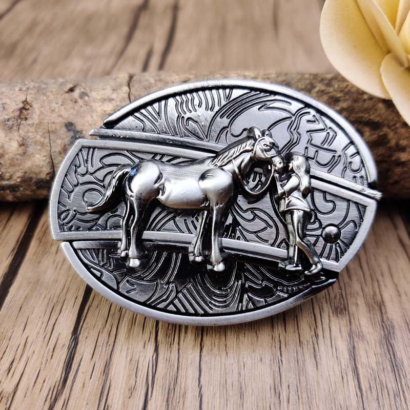 Western Style Silver Cowboy Belt Buckle