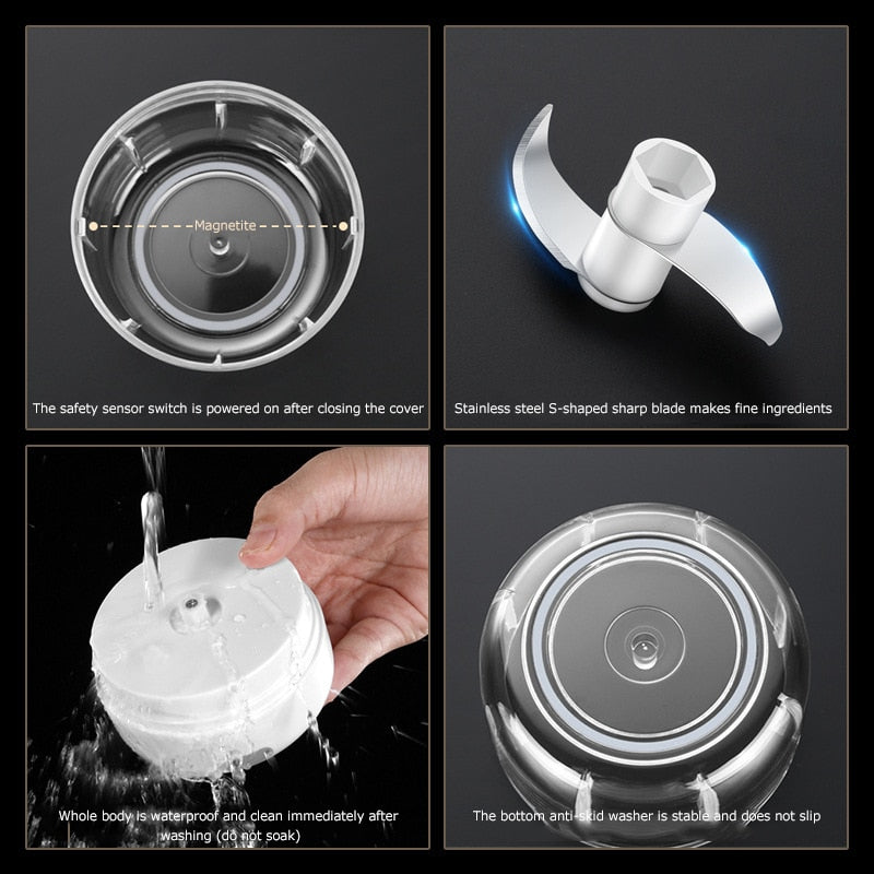 Portable Electric Food Chopper with Stainless Steel Blades