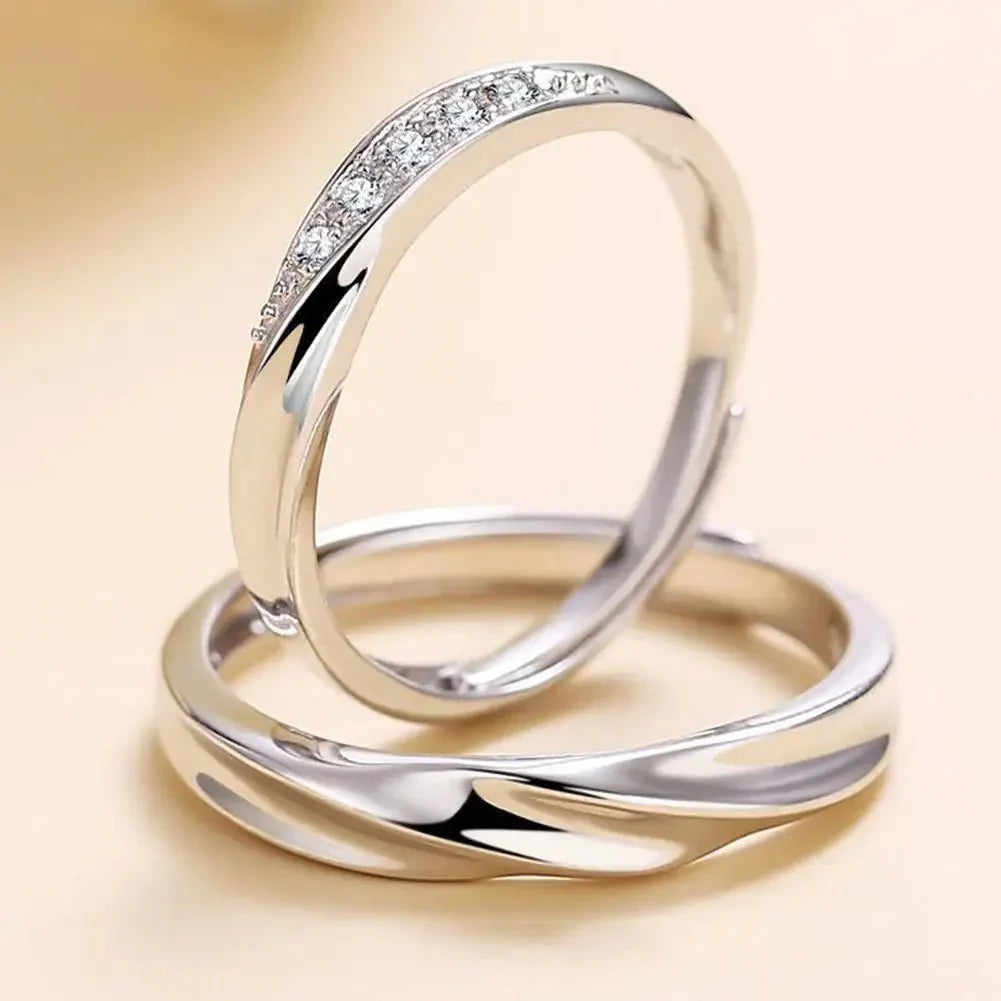 Simple Wave Pattern His Hers Rings