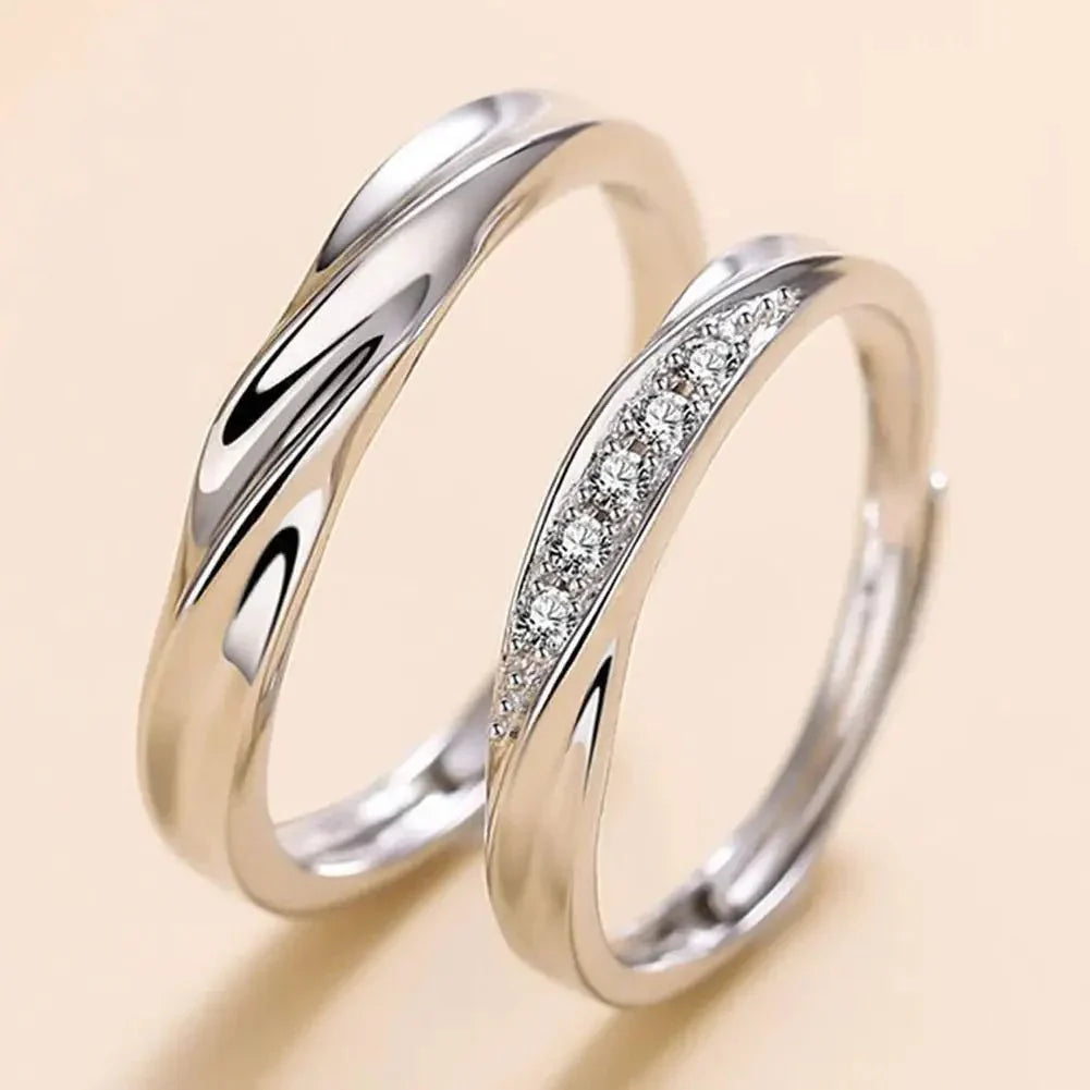 Simple Wave Pattern His Hers Rings