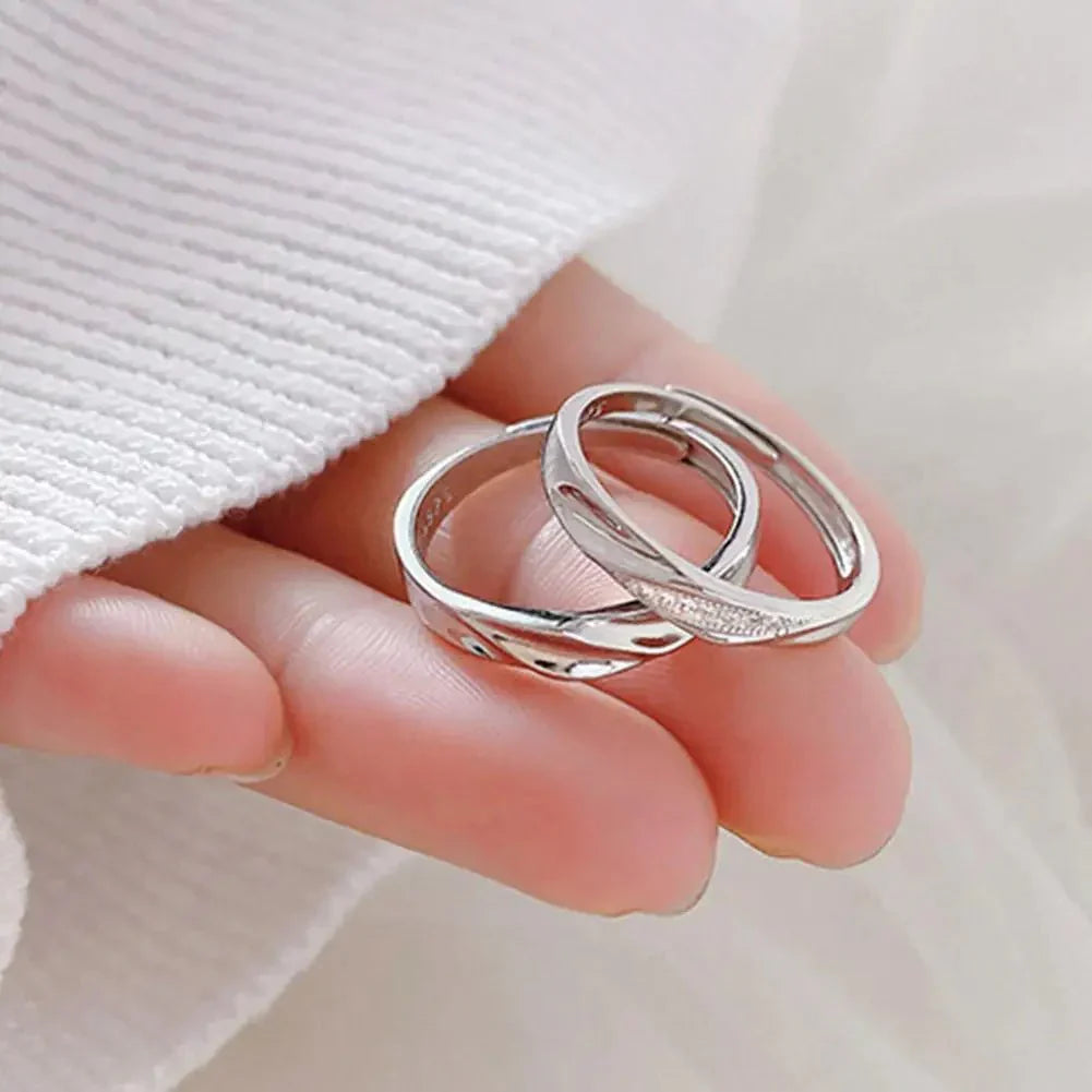 Simple Wave Pattern His Hers Rings