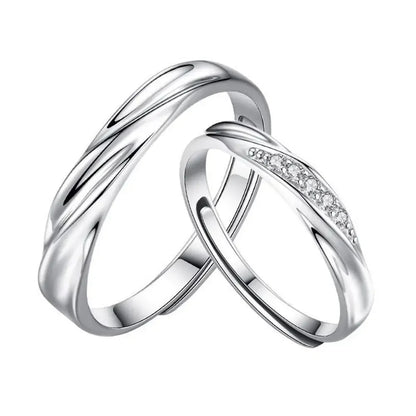 Simple Wave Pattern His Hers Rings