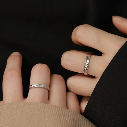 Simple Wave Pattern His Hers Rings