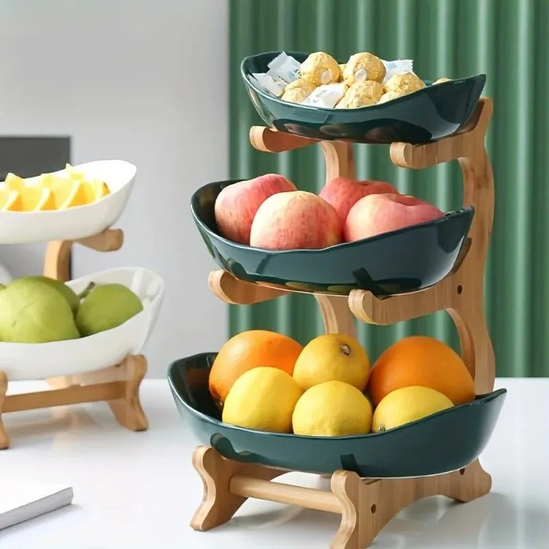 Natural Bamboo Storage Fruit Bowl with Adjustable Layers