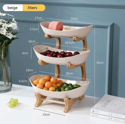 Natural Bamboo Storage Fruit Bowl with Adjustable Layers