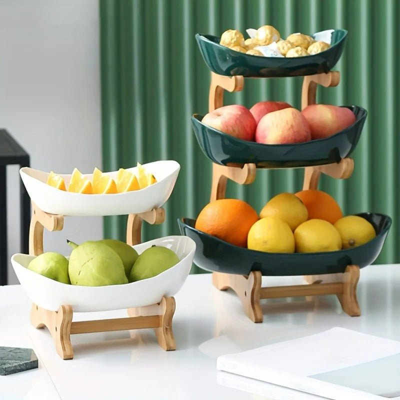Natural Bamboo Storage Fruit Bowl with Adjustable Layers
