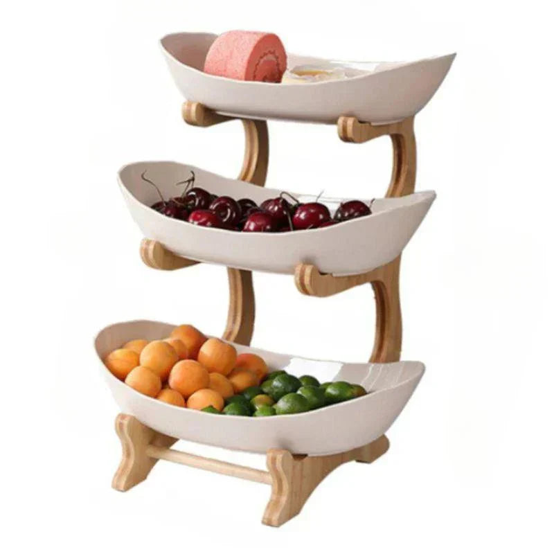Natural Bamboo Storage Fruit Bowl with Adjustable Layers