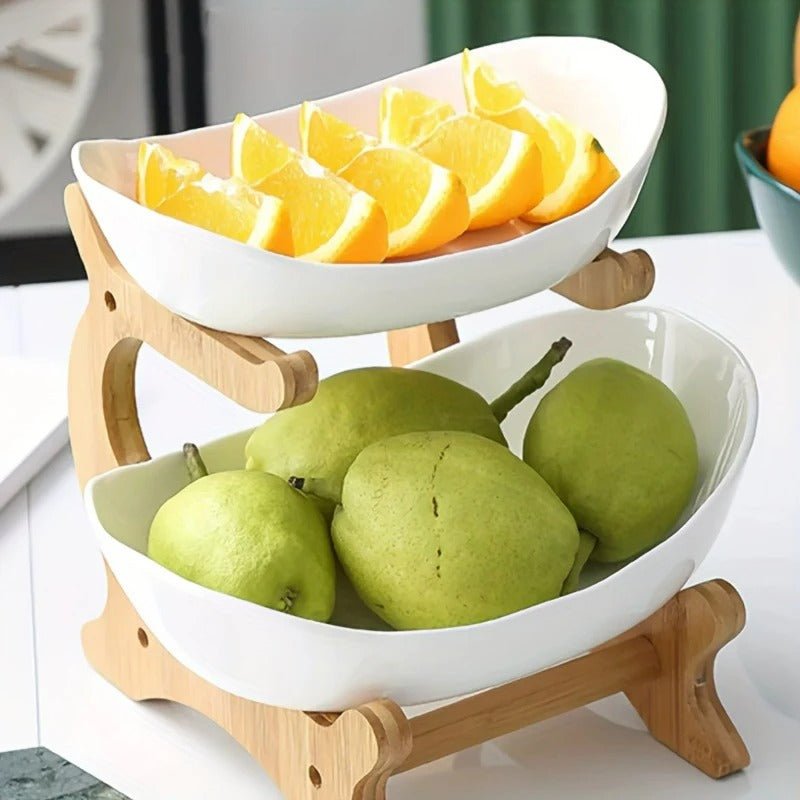 Natural Bamboo Storage Fruit Bowl with Adjustable Layers