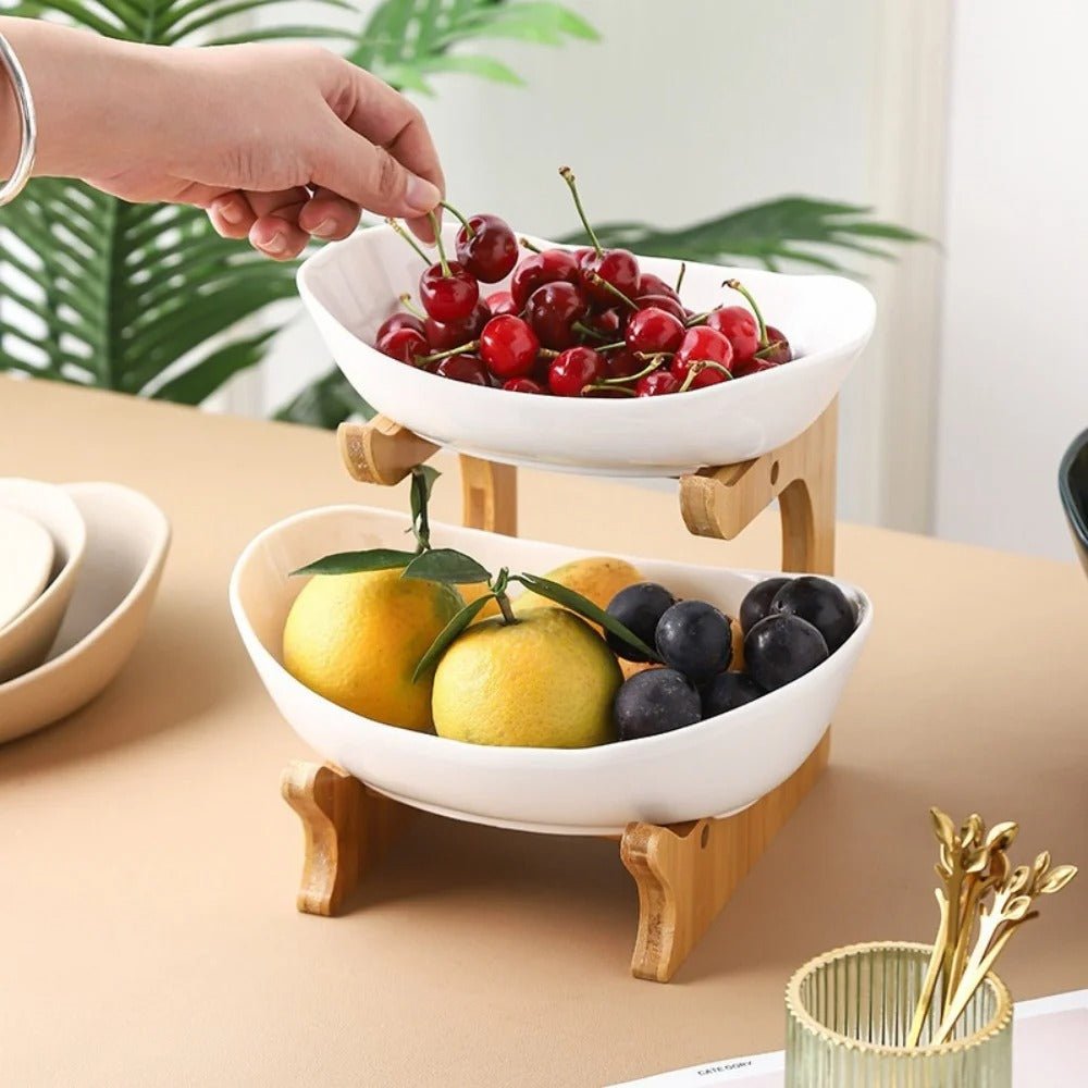 Natural Bamboo Storage Fruit Bowl with Adjustable Layers