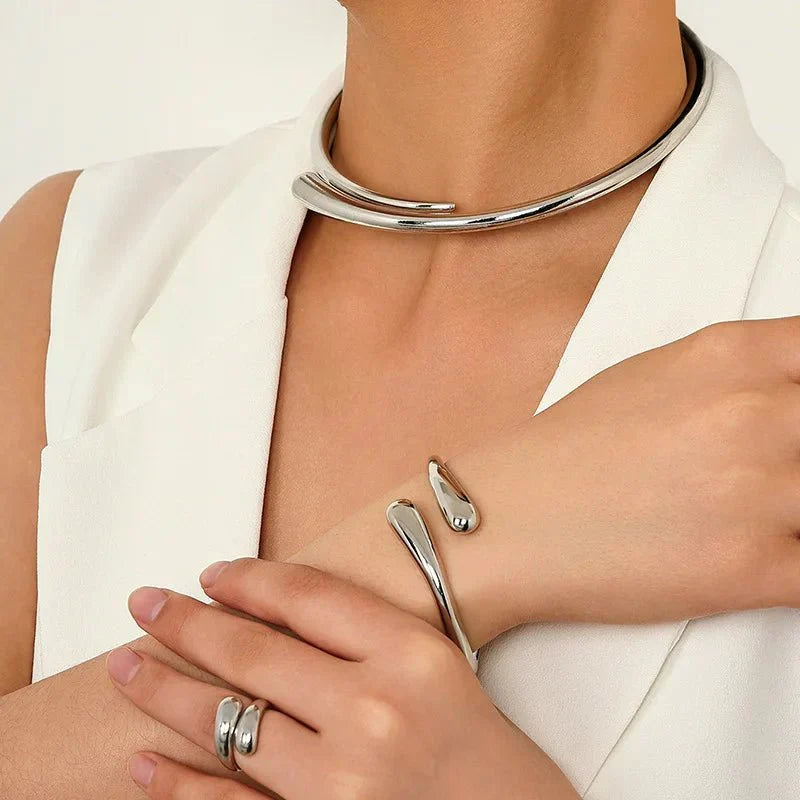 Elegant Wrap Choker Jewelry Set Necklace Bracelet Ring