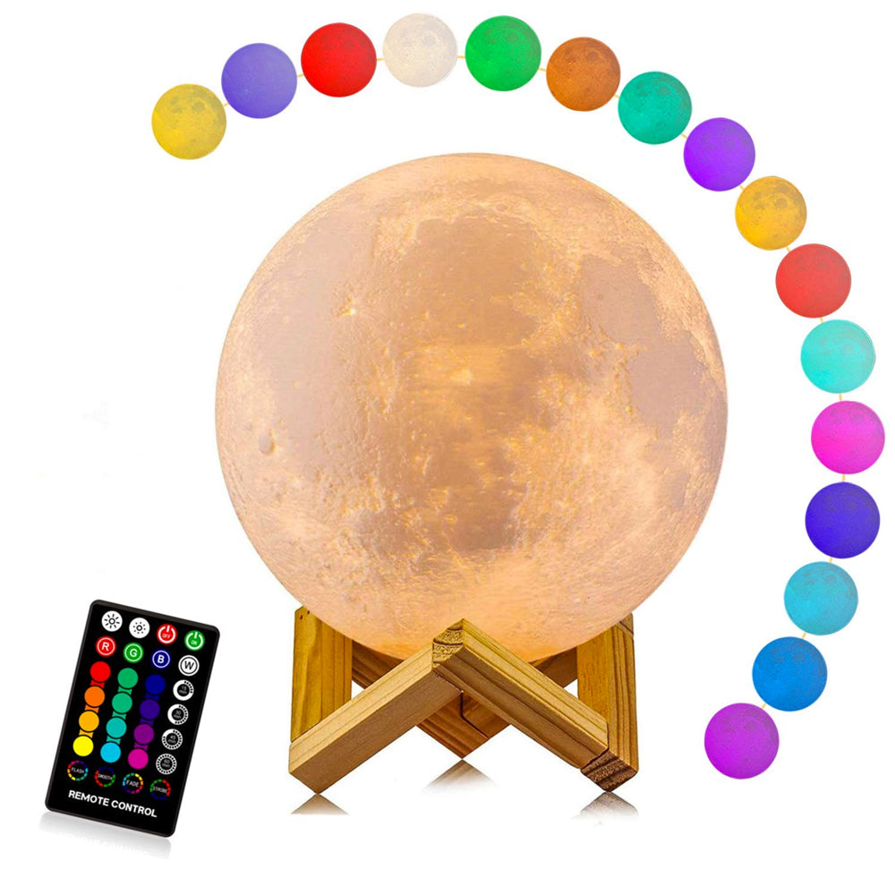 Soft Glow Moon Lamp with Remote and Wood Base