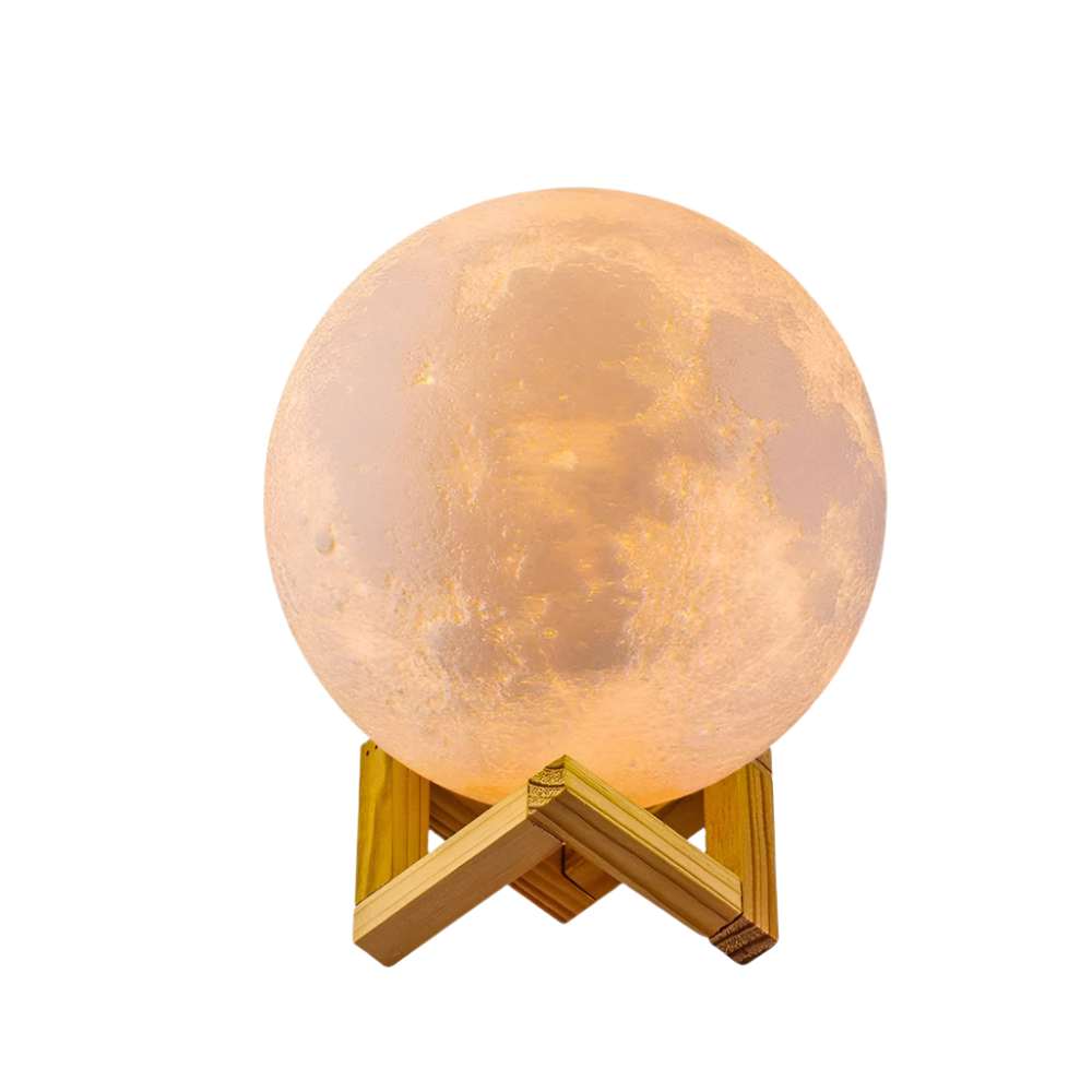 Soft Glow Moon Lamp with Remote and Wood Base - Fesara