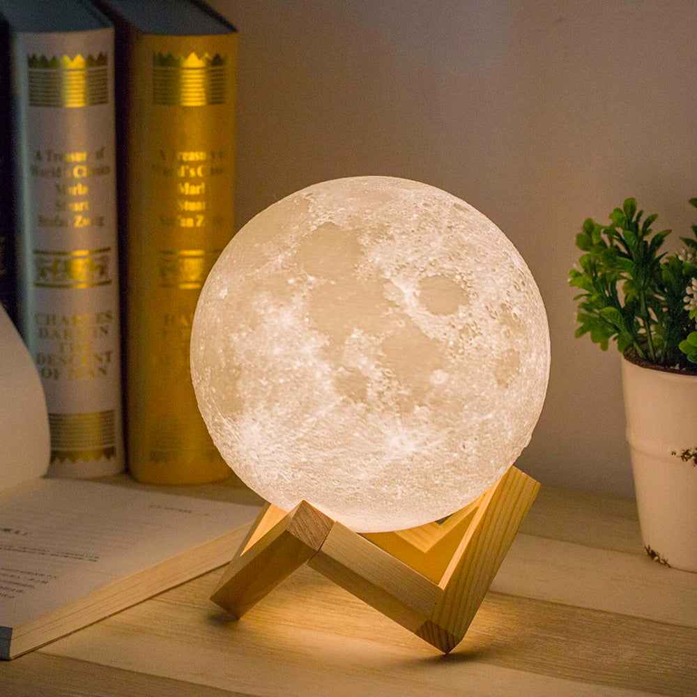Soft Glow Moon Lamp with Remote and Wood Base