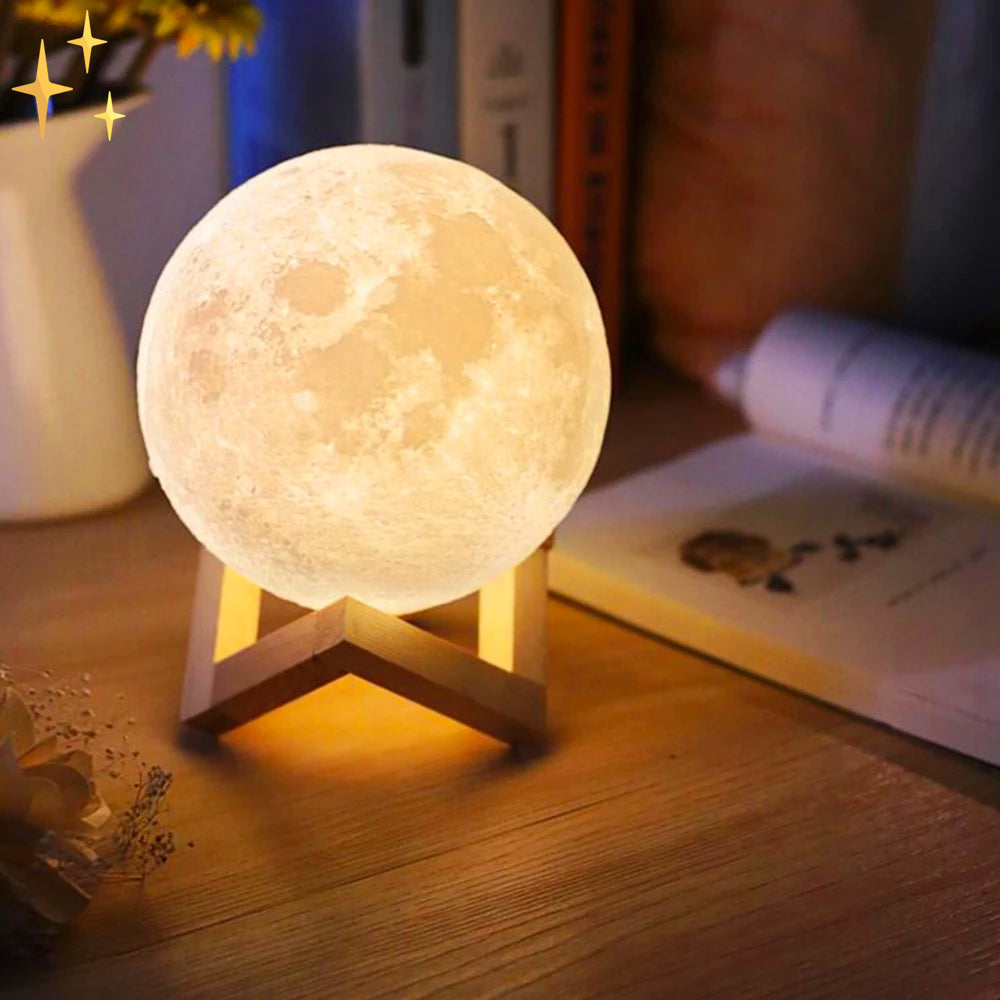 Soft Glow Moon Lamp with Remote and Wood Base