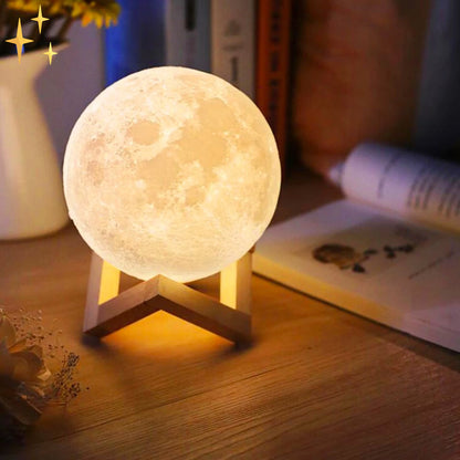Soft Glow Moon Lamp with Remote and Wood Base