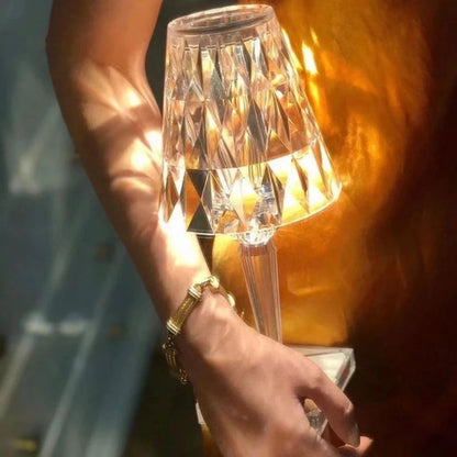 Luxurious Glass Table Lamp with Dimmer and USB Recharge