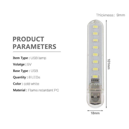 Compact USB LED Bedside Lamp - Bright White Light