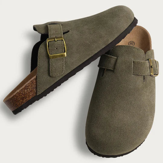 Ladies Soft Leather Mule Slippers