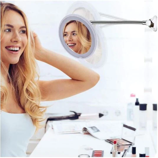 LED Illuminated Wall Mirror with Adjustable Arm