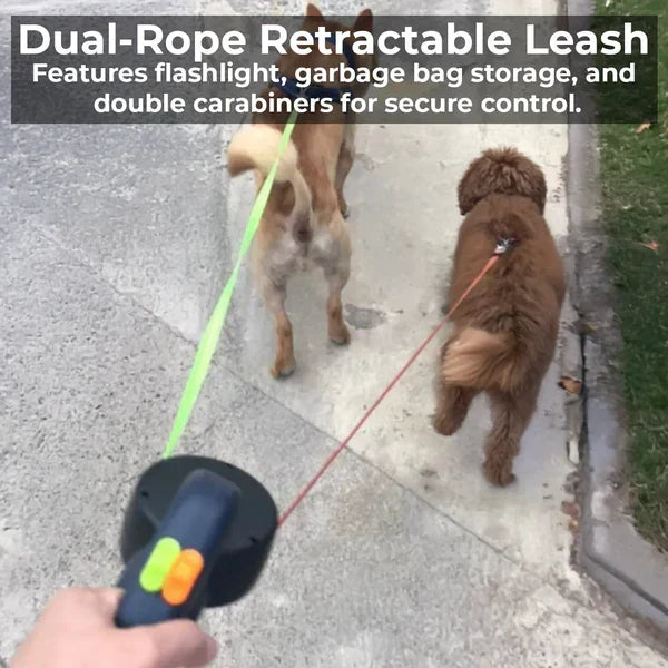 Practical Dual Dog Leash with Flashlight & Poop Bag Holder
