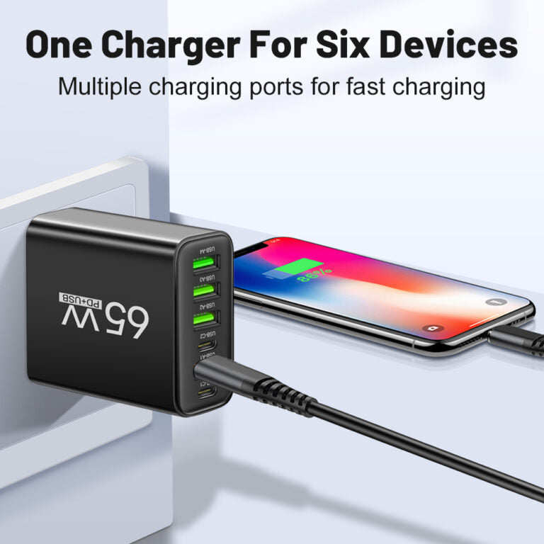 Fast 6-Port USB Charger for Home and Travel Use