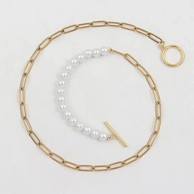Unique Beaded Paperclip Pearl Layered Necklace