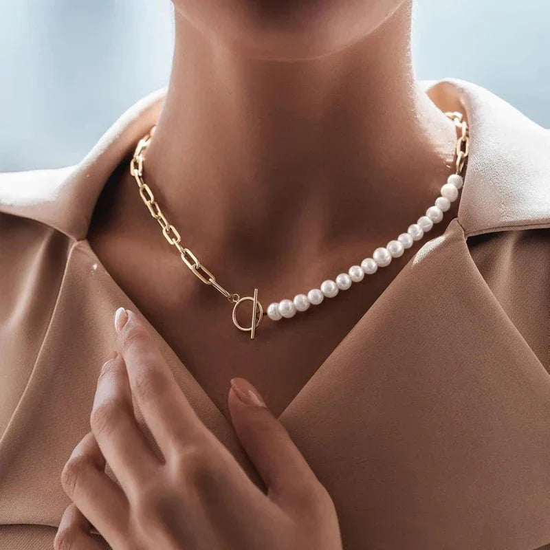 Unique Beaded Paperclip Pearl Layered Necklace - Fesara