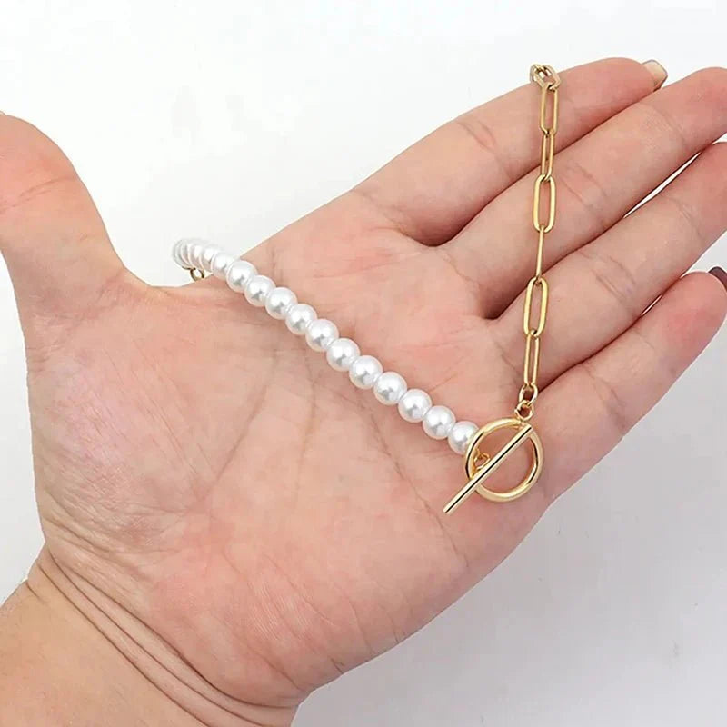 Unique Beaded Paperclip Pearl Layered Necklace