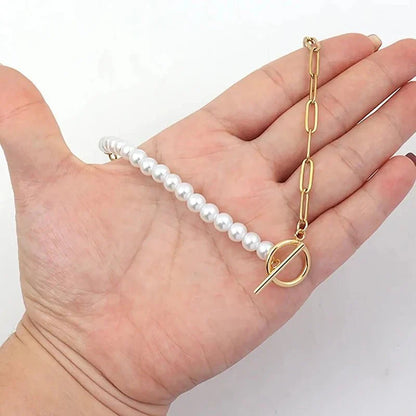 Unique Beaded Paperclip Pearl Layered Necklace