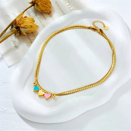 Romantic Pink Heart Necklace and Bracelet Set