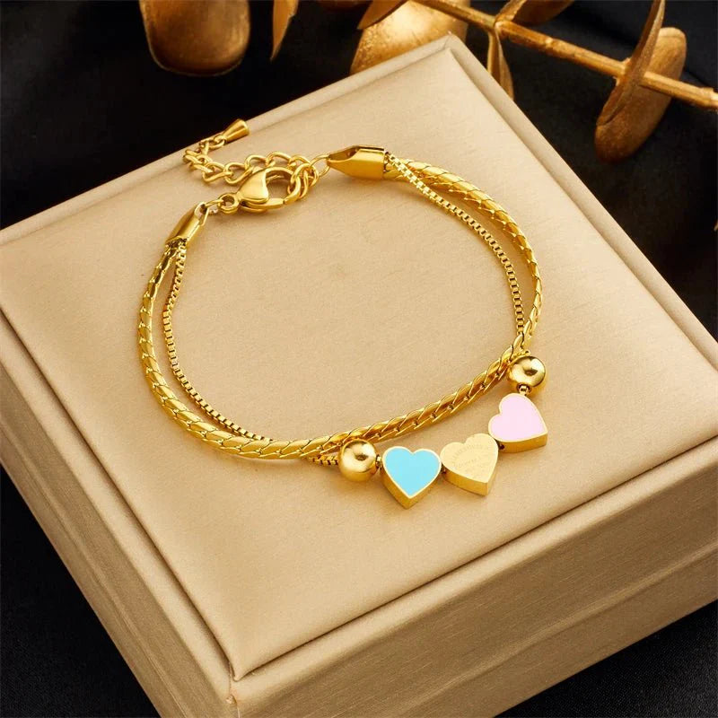 Romantic Pink Heart Necklace and Bracelet Set