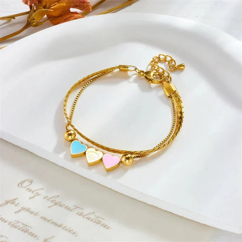 Romantic Pink Heart Necklace and Bracelet Set