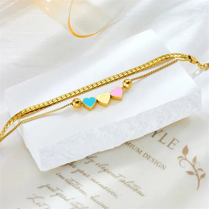 Romantic Pink Heart Necklace and Bracelet Set